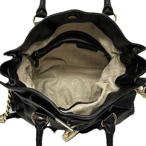 MICHAEL KORS Handbag Soft Black Leather Gold Locket Chain 2-Way *EUC* FABULOUS!! - Picture 12 of 15